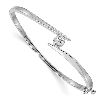 14k White Gold Holds 1/2 carat 4.75mm Round Stone Hinged Oval Bangle Bracelet Mounting