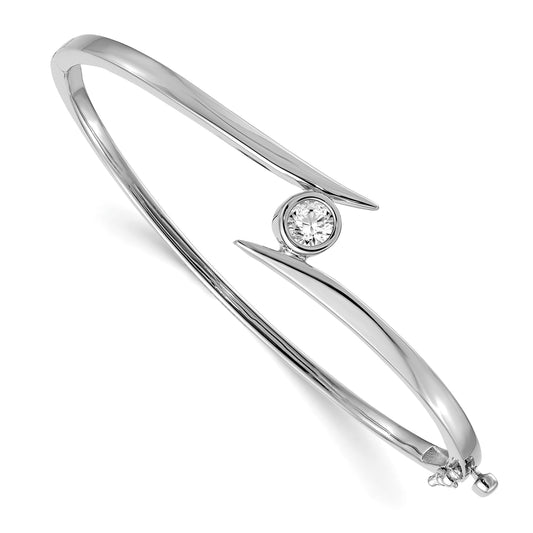 14k White Gold Holds 1/2 carat 5.0mm Round Stone Hinged Oval Bangle Bracelet Mounting