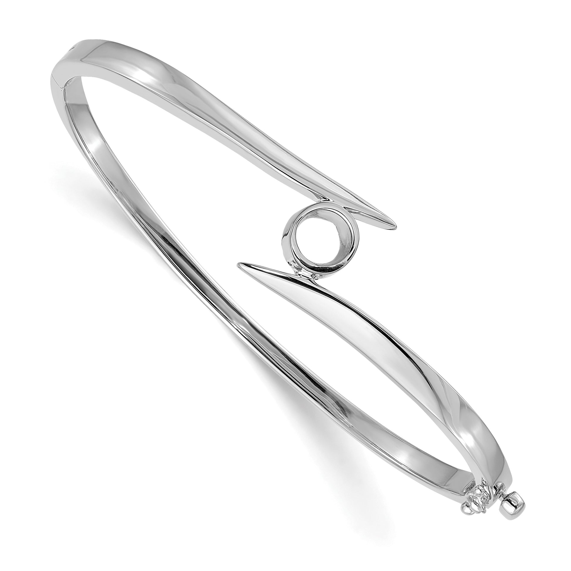 14k White Gold Holds 1 carat 6.0mm Round Stone Hinged Oval Bangle Bracelet Mounting