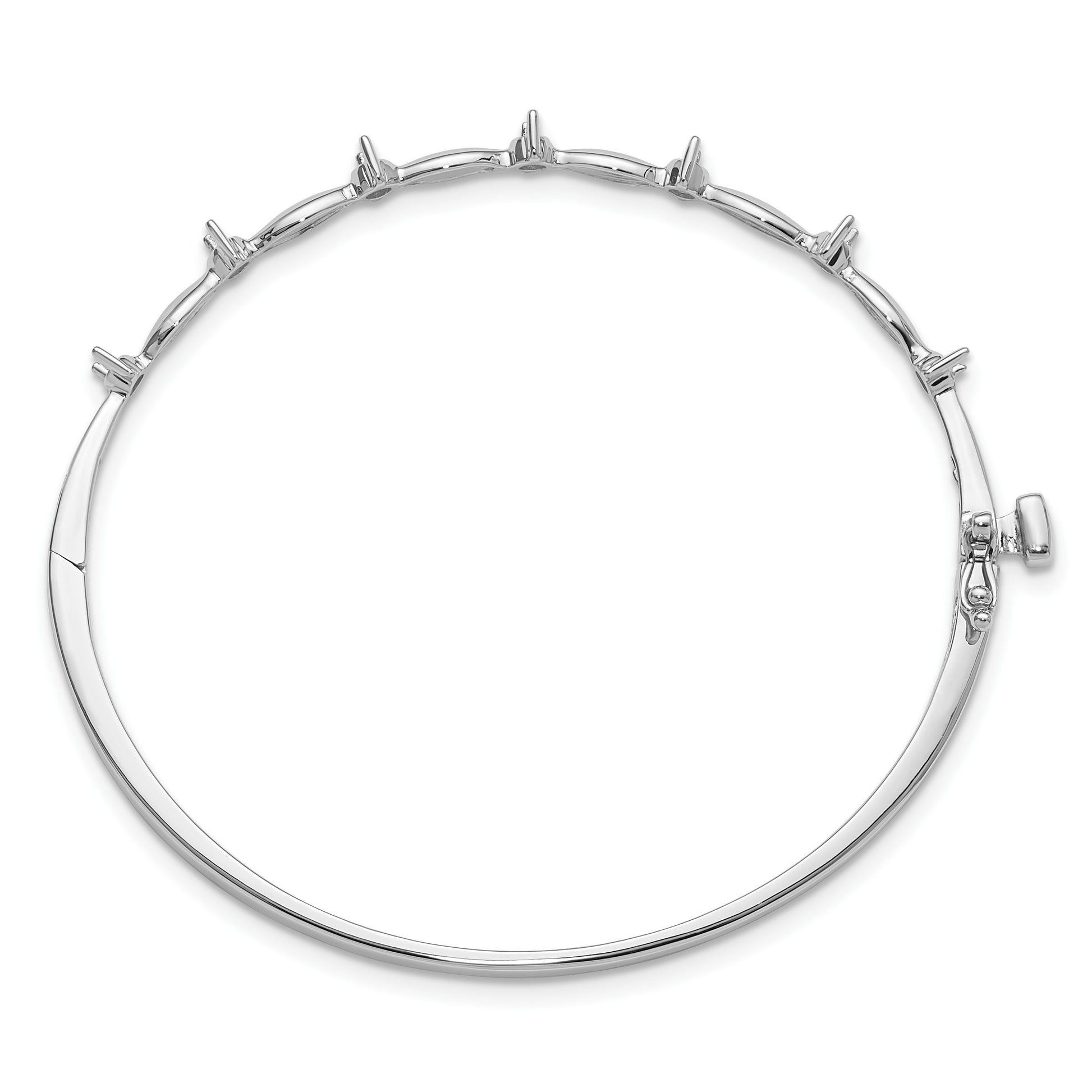 14k White Gold Holds 1/2 carat 7-2.6mm Round Stones Hinged Oval Bangle Bracelet Mounting