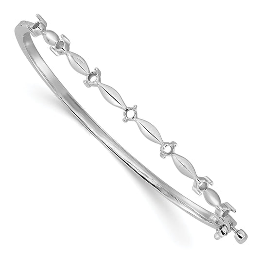 14k White Gold Holds 1/2 carat 7-2.6mm Round Stones Hinged Oval Bangle Bracelet Mounting