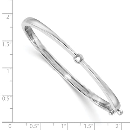 14k White Gold Holds 1/4 carat 4.0mm Round Stone Hinged Oval Bangle Bracelet Mounting