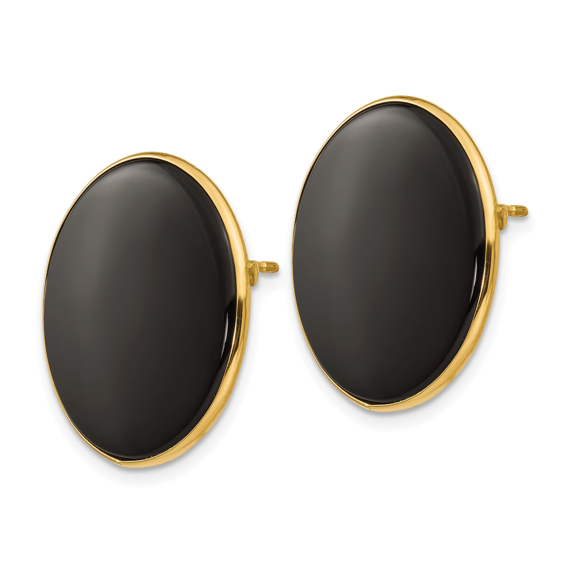 14k 21mm Round Black Onyx Post Earrings