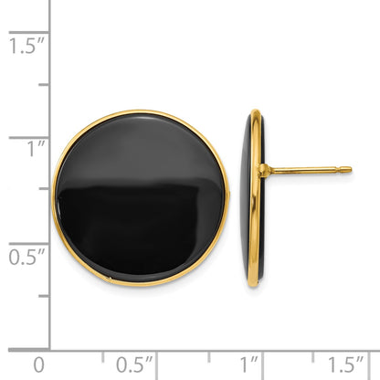 14k 21mm Round Black Onyx Post Earrings