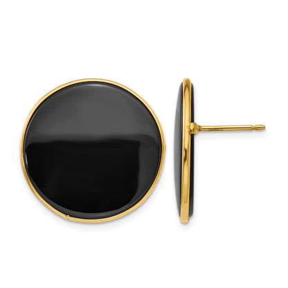 14k 21mm Round Black Onyx Post Earrings
