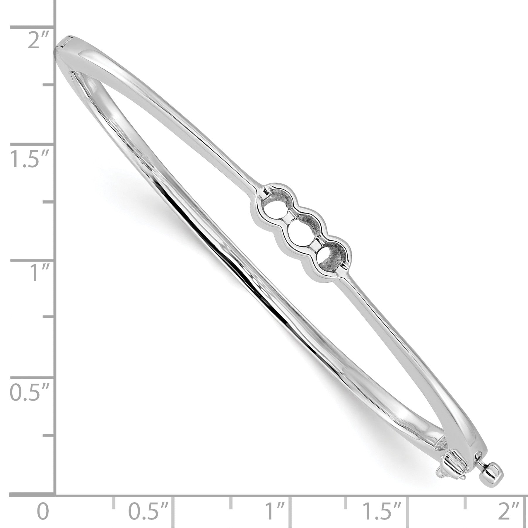14k White Gold Holds 1/2 carat 1-4.0mm and 2-3.1mm Round Stones Hinged Oval Bangle Bracelet Mounting