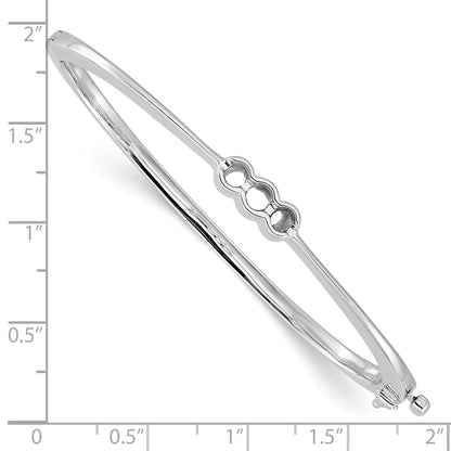 14k White Gold Holds 1/2 carat 1-4.0mm and 2-3.1mm Round Stones Hinged Oval Bangle Bracelet Mounting