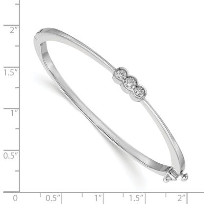 14k White Gold Complete 3-Stone 1/2 carat AA Diamond Hinged Oval Bangle Bracelet