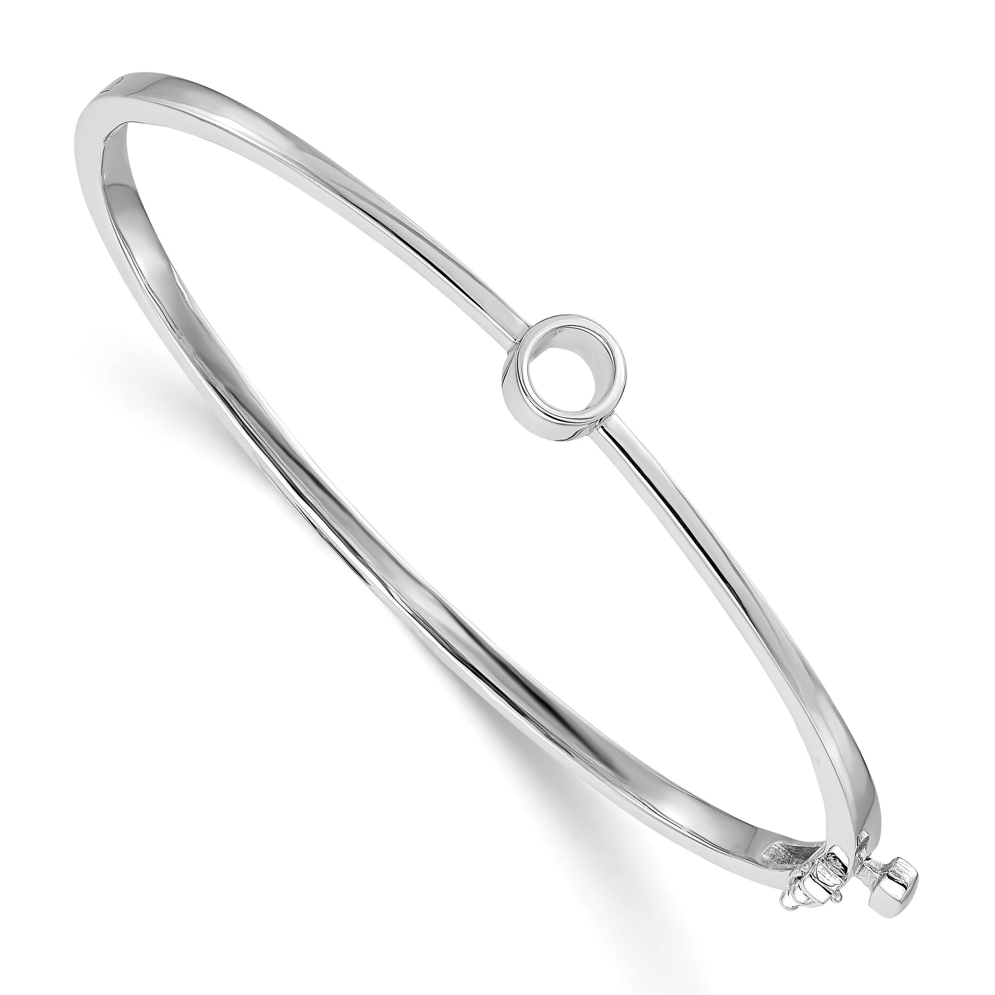 14k White Gold Holds 1/2 carat 5.0mm Round Stone Hinged Oval Bangle Bracelet Mounting
