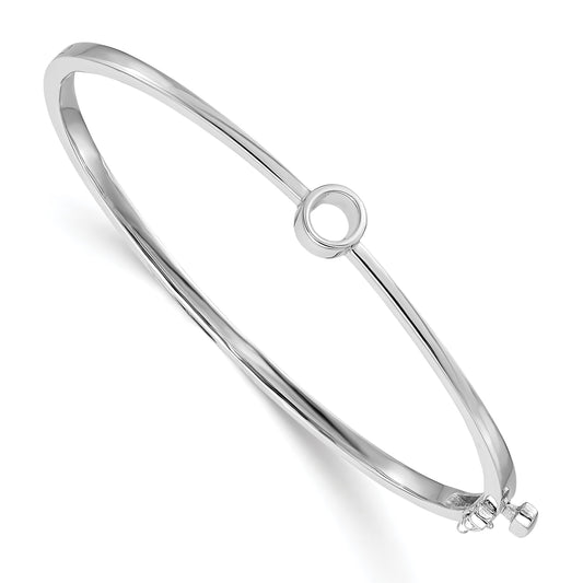 14k White Gold Holds 1/2 carat 5.0mm Round Stone Hinged Oval Bangle Bracelet Mounting