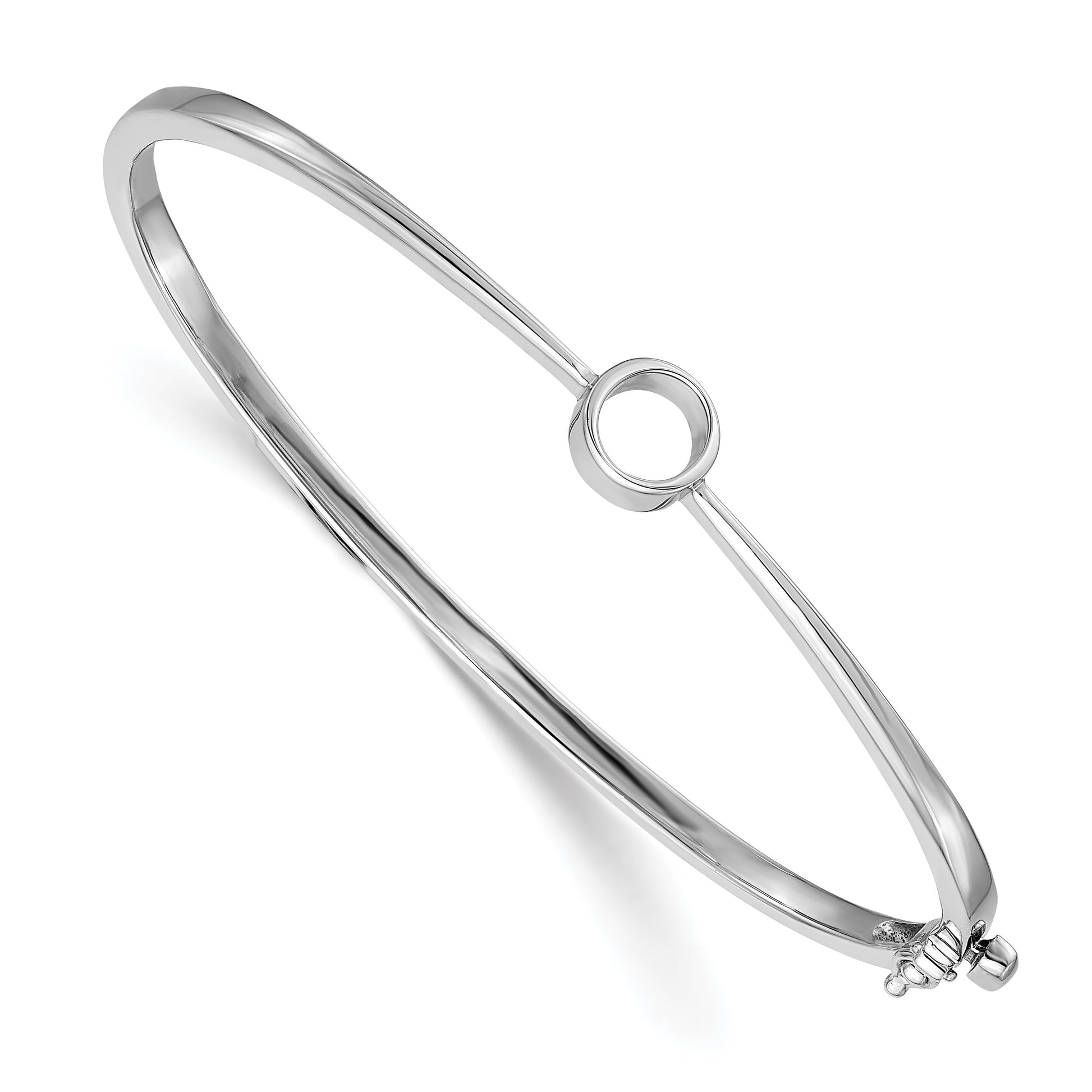 14k White Gold Holds 1 carat 6.0mm Round Stone Hinged Oval Bangle Bracelet Mounting