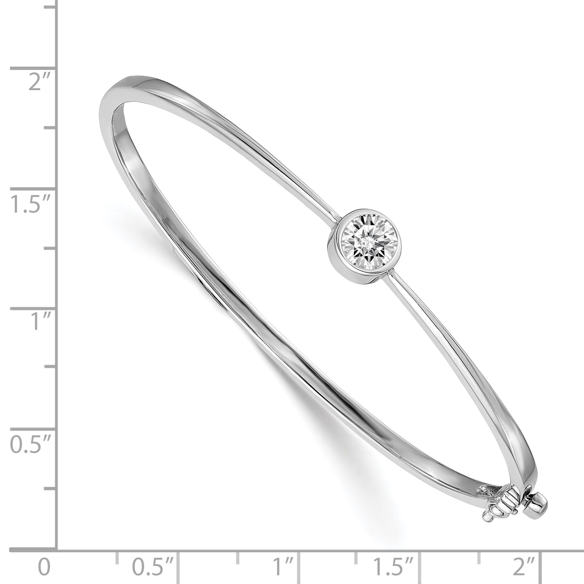 14k White Gold Holds 1 carat 6.0mm Round Stone Hinged Oval Bangle Bracelet Mounting