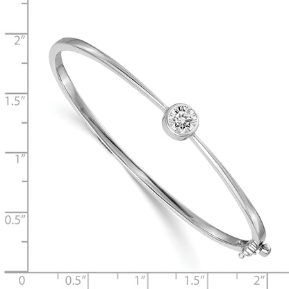 14k White Gold Holds 1 carat 6.0mm Round Stone Hinged Oval Bangle Bracelet Mounting
