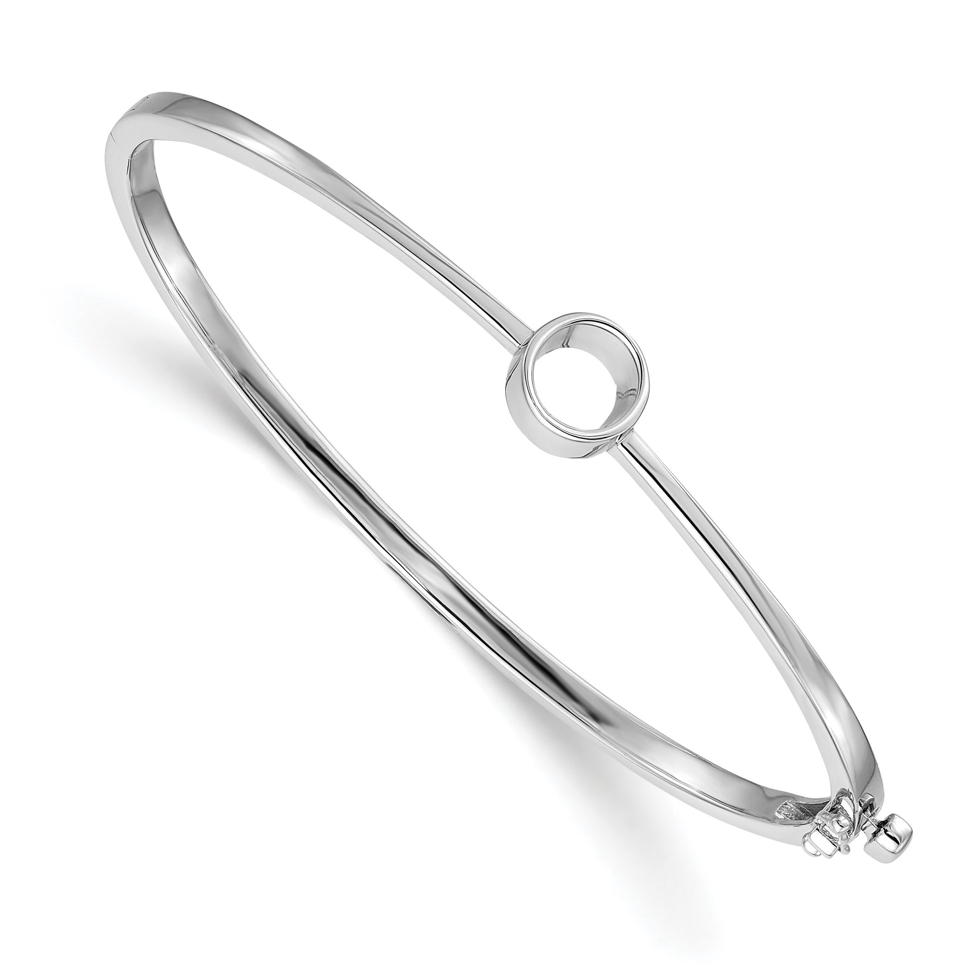14k White Gold Holds 1 carat 6.5mm Round Stone Hinged Oval Bangle Bracelet Mounting