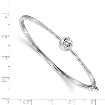 14k White Gold Holds 1 carat 6.5mm Round Stone Hinged Oval Bangle Bracelet Mounting