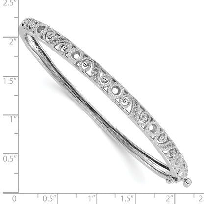 14k White Gold Swirl Design Holds 3/4 carat (5-2.9mm/6-1.7mm/12-1.3mm Round Stones) Hinged Oval Bangle Mounting