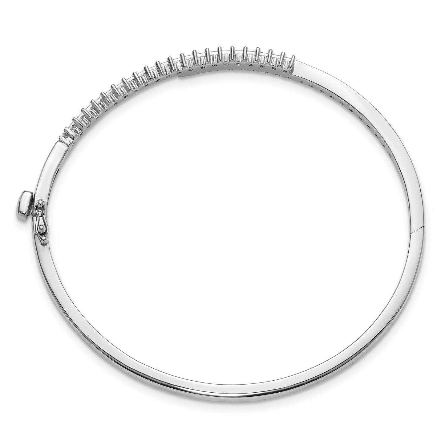 14k White Gold Holds 1 carat (42-1.8mm Round Stones) Hinged Oval Bangle Bracelet Mounting