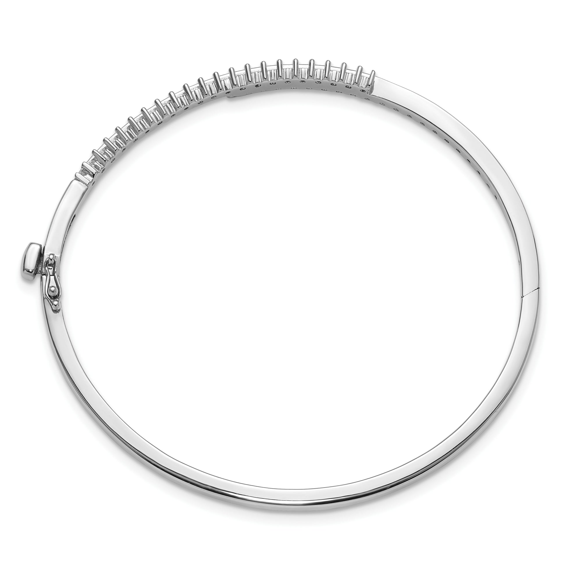 14k White Gold Holds 1 carat (42-1.8mm Round Stones) Hinged Oval Bangle Bracelet Mounting