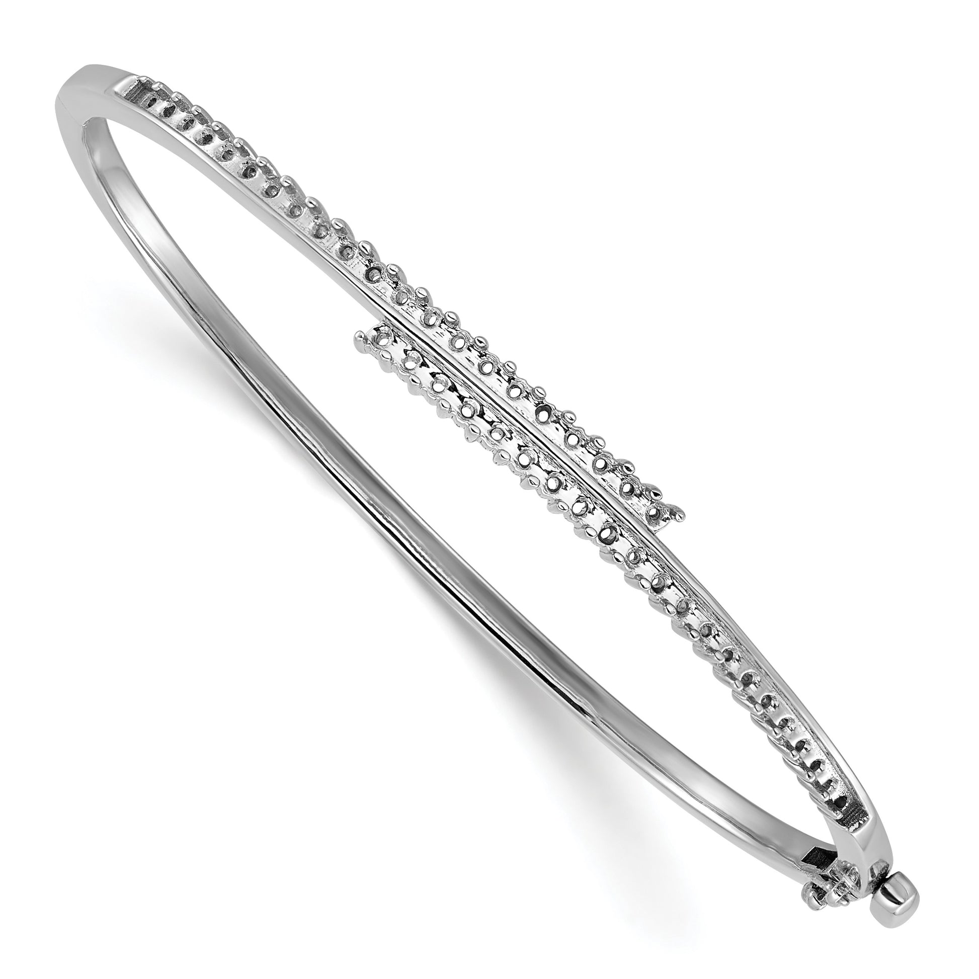14k White Gold Holds 1 carat (42-1.8mm Round Stones) Hinged Oval Bangle Bracelet Mounting