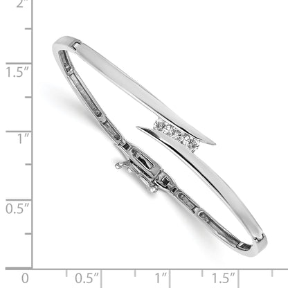 14k White Gold Complete 3-Stone 1/4 carat AA Diamond Hinged Bangle Bracelet