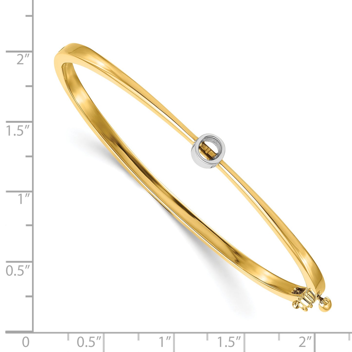 14k Two-tone Holds 1/4 carat 4.0mm Round Stone Hinged Oval Bangle Bracelet Mounting