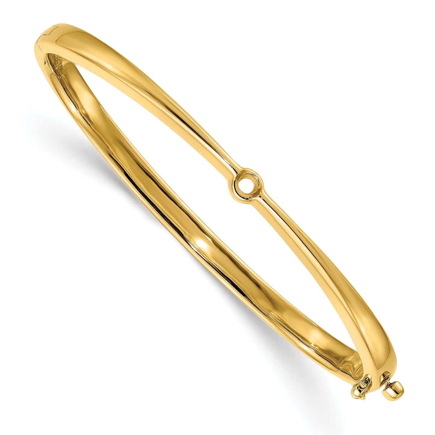 14k Holds 1/4 carat 4.0mm Round Stone Hinged Oval Bangle Bracelet Mounting