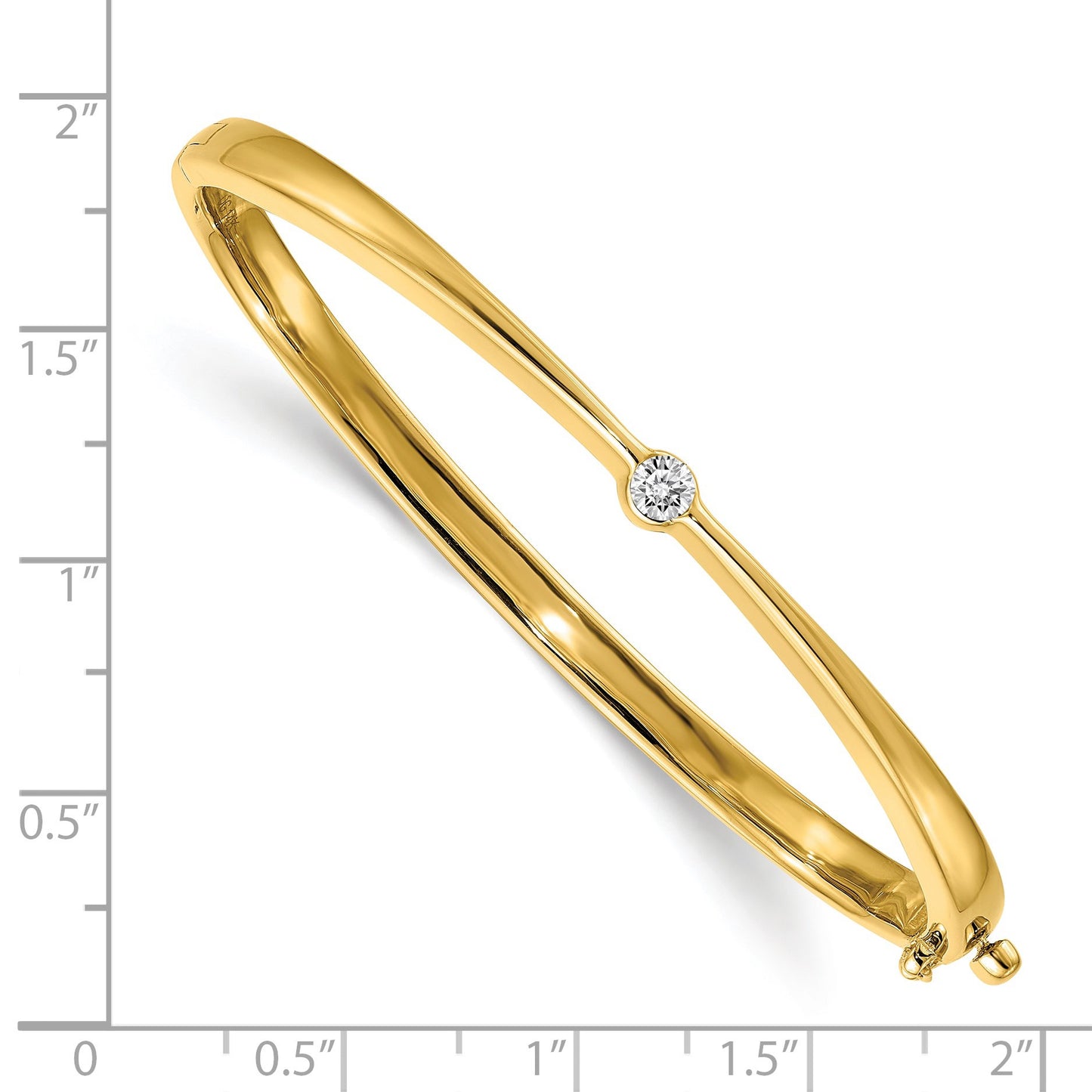 14k Polished Complete 1/4 carat AA Diamond Hinged Oval Bangle Bracelet