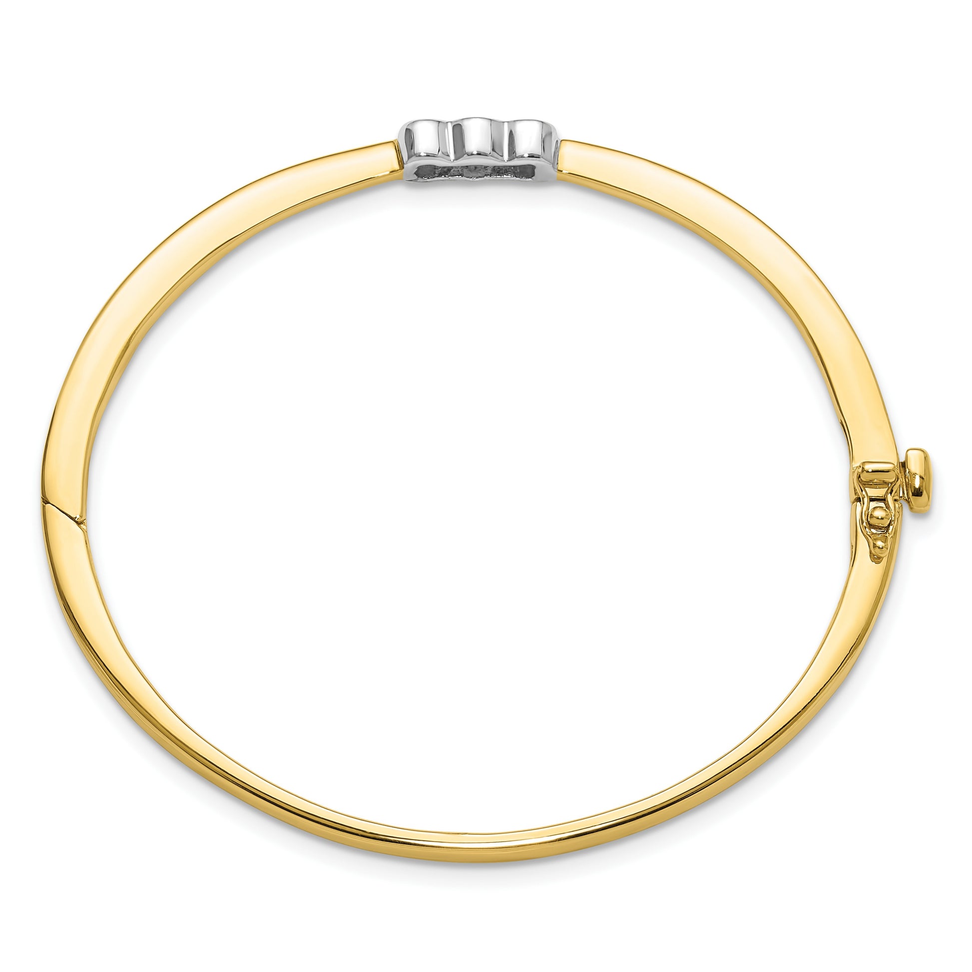 14k Two-tone Holds 1/2 carat 1-3.8mm and 2-3.4mm Round Stones Hinged Oval Bangle Bracelet Mounting