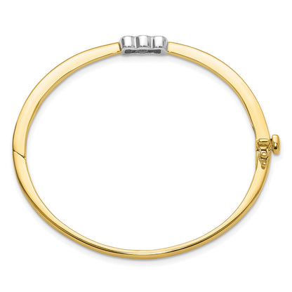 14k Two-tone Holds 1/2 carat 1-3.8mm and 2-3.4mm Round Stones Hinged Oval Bangle Bracelet Mounting