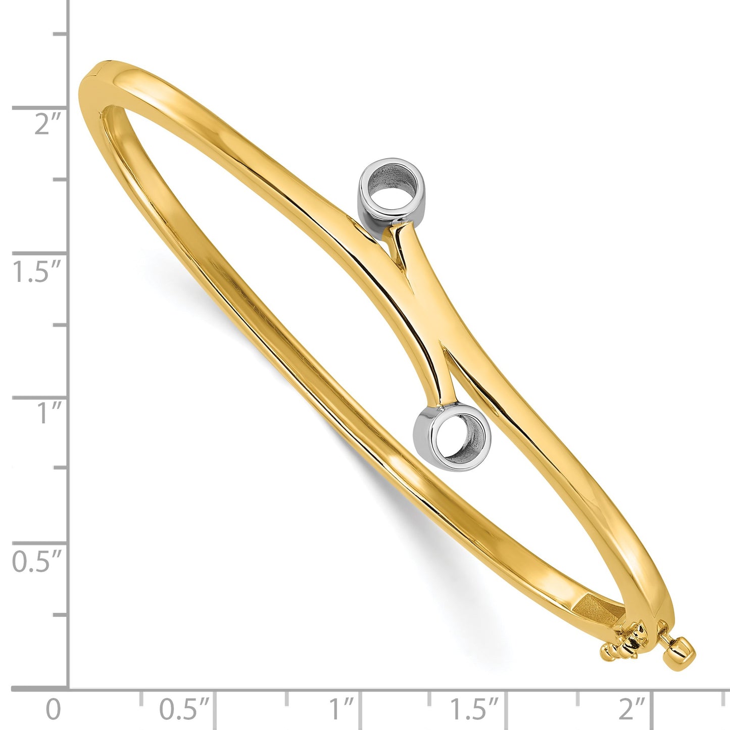 14k Two-tone Holds 1/2 carat 2-4.0mm Round Stones Hinged Oval Bangle Bracelet Mounting