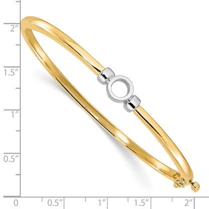 14k Two-tone Holds 1/2 carat 5.0mm Round Stone Hinged Oval Bangle Bracelet Mounting
