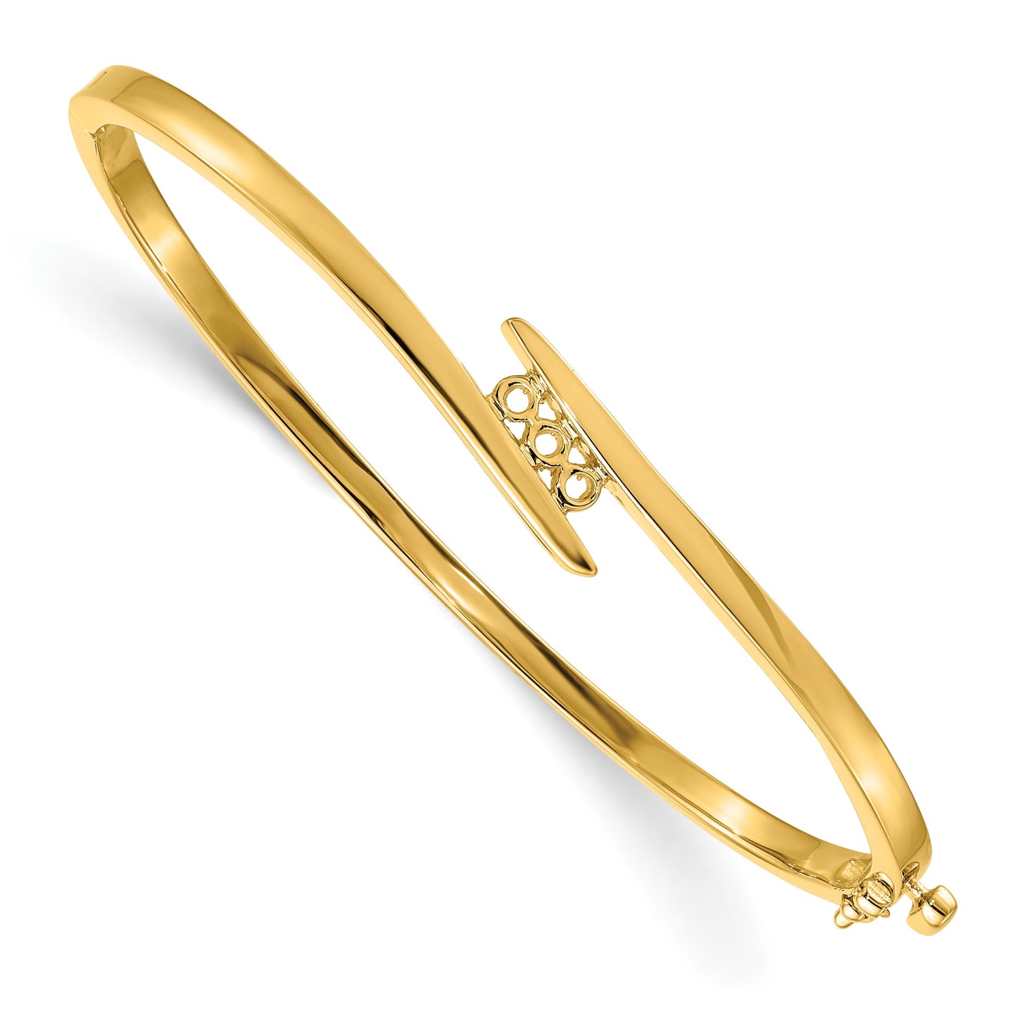 14k Holds 1/3 carat 3-3.0mm Round Stones Hinged Oval Bangle Bracelet Mounting