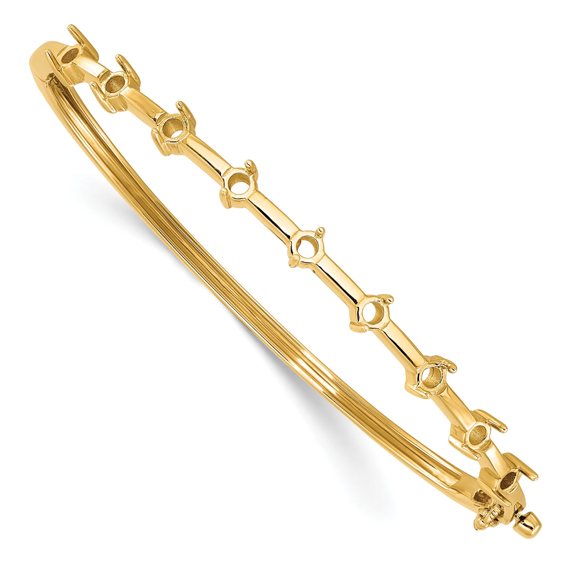 14k Holds 7/8 carat 9-3.0mm Round Stones Hinged Oval Bangle Bracelet Mounting