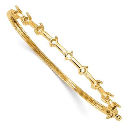 14k Holds 7/8 carat 9-3.0mm Round Stones Hinged Oval Bangle Bracelet Mounting