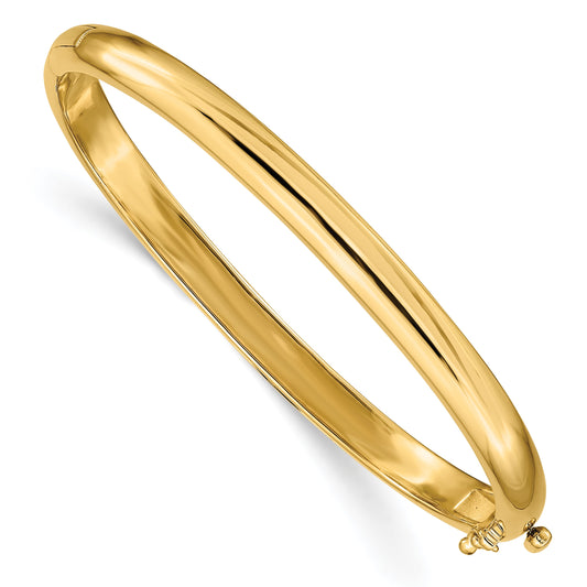 14k 5.6mm Polished Solid Hinged Oval Bangle Bracelet