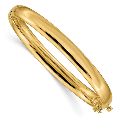 14k 6.4mm Polished Solid Hinged Oval Bangle Bracelet