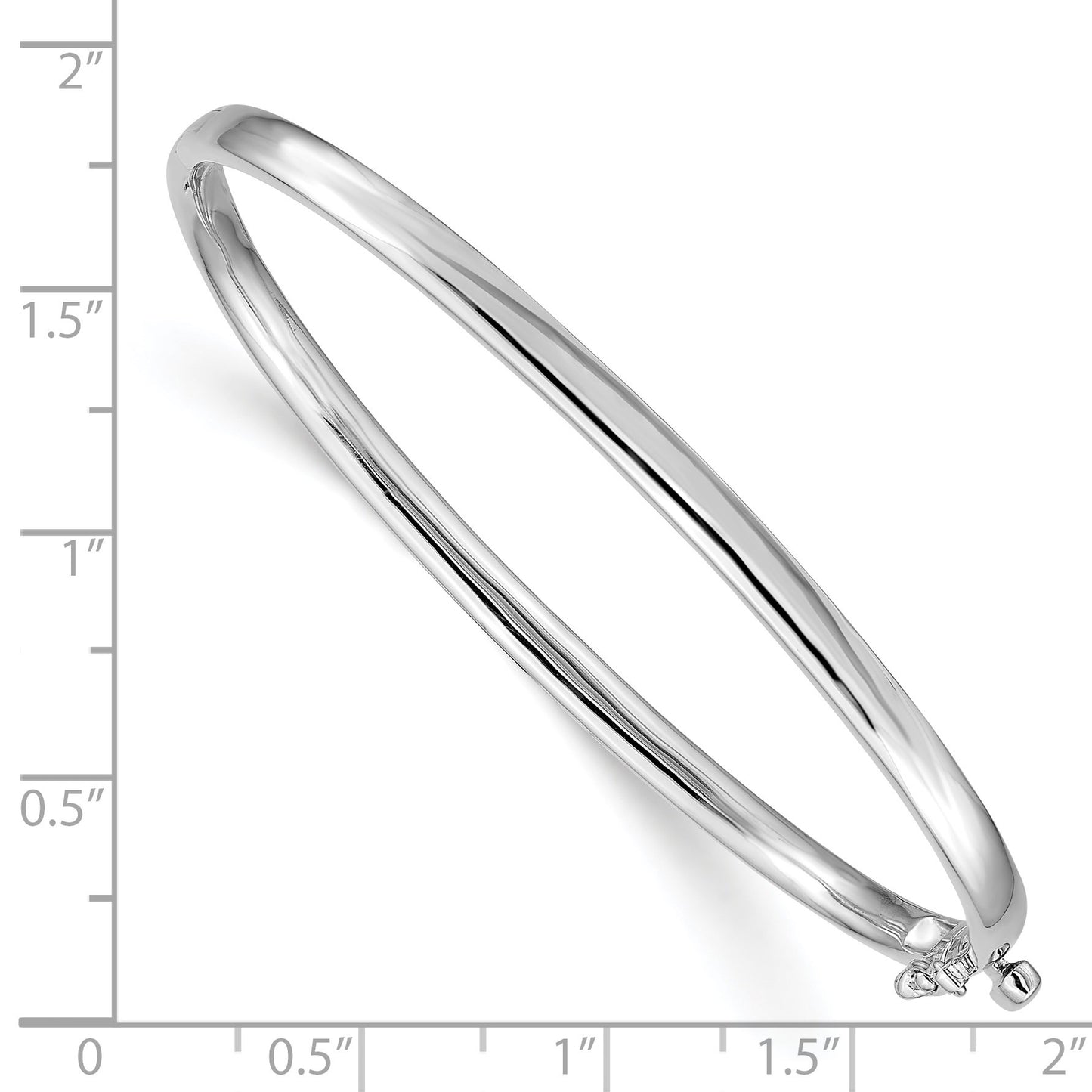 14k White Gold 3.6mm Polished Solid Hinged Oval Bangle Bracelet