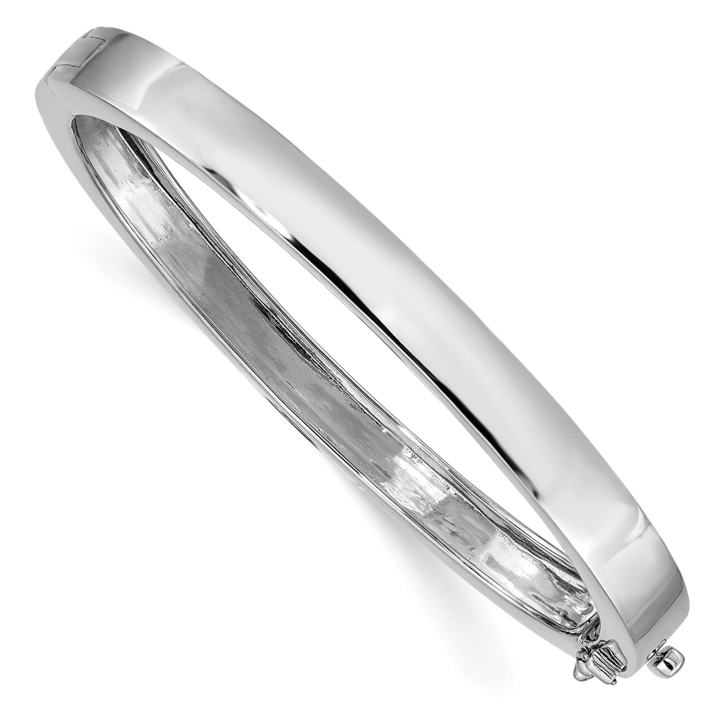 14k White Gold 6.3mm Polished Solid Hinged Oval Bangle Bracelet
