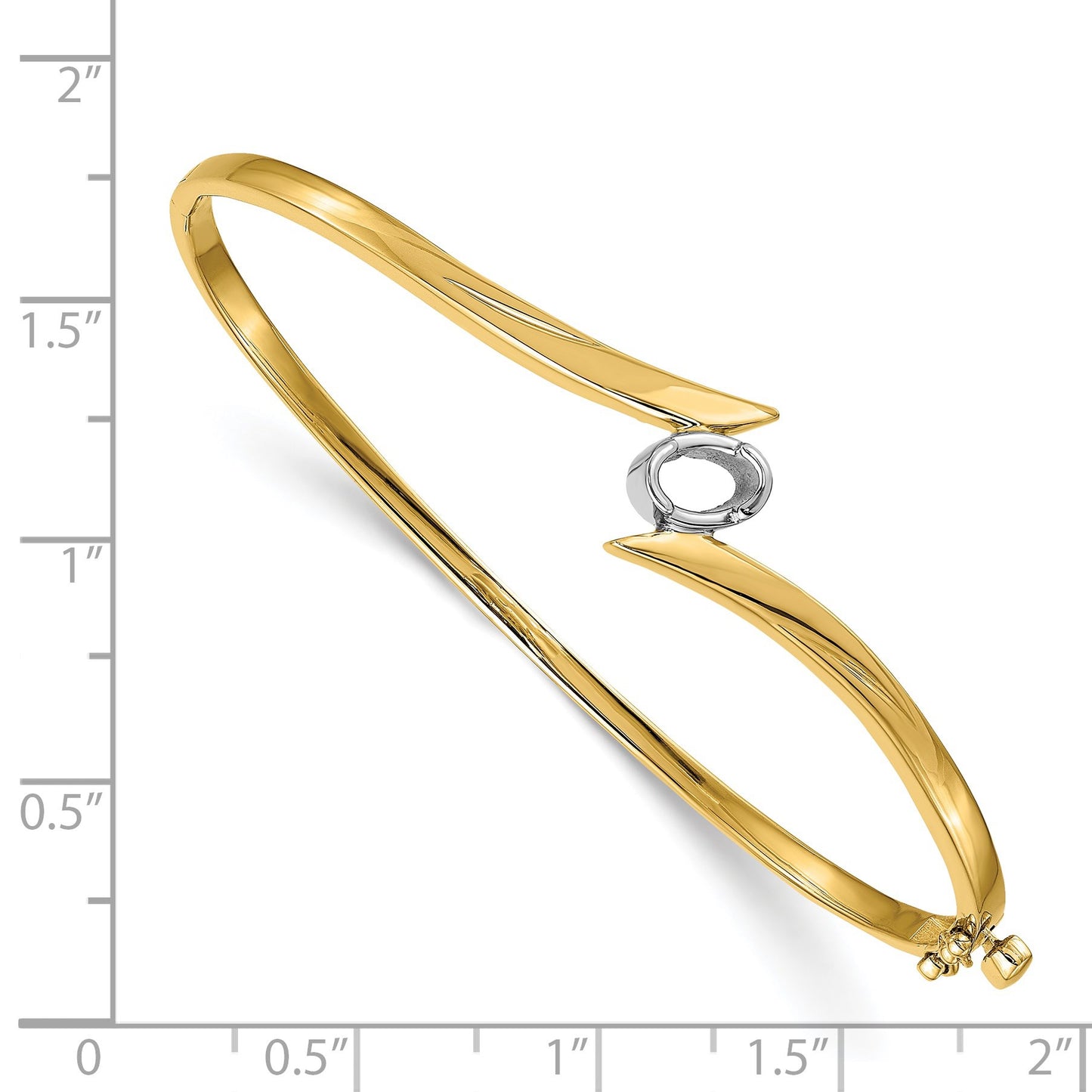 14k Two-tone Holds 3/8 carat 6x4mm Oval Stone Hinged Oval Bangle Bracelet Mounting