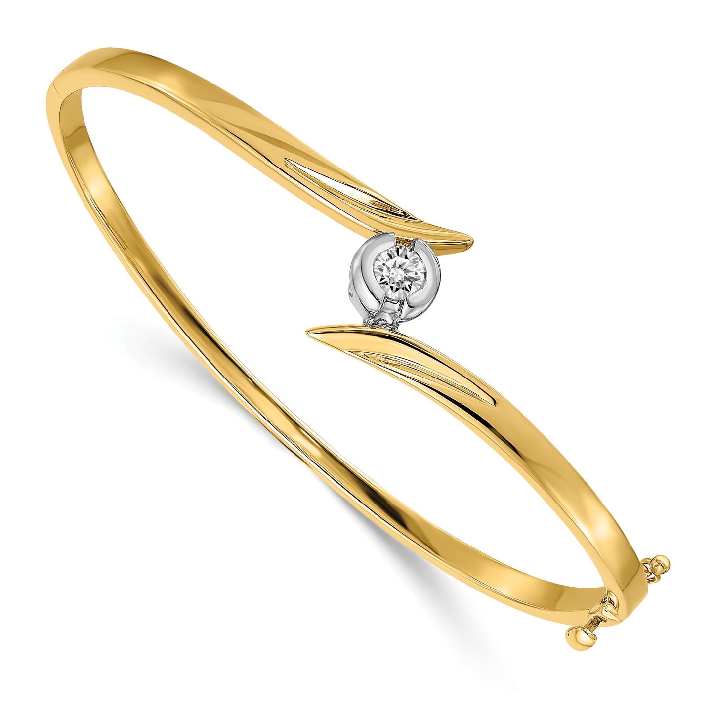 14k Two-tone Holds  1/4 carat 4.0mm Round Stone Hinged Oval Bangle Bracelet Mounting