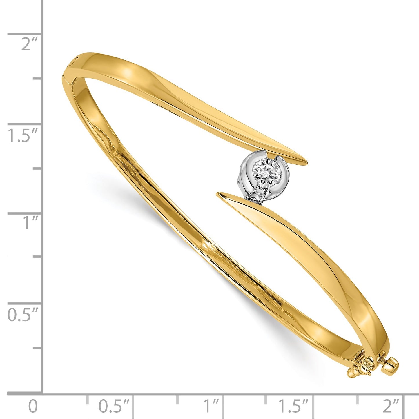 14k Two-tone Holds 1/2 carat 5.0mm Round Stone Hinged Oval Bangle Bracelet Mounting