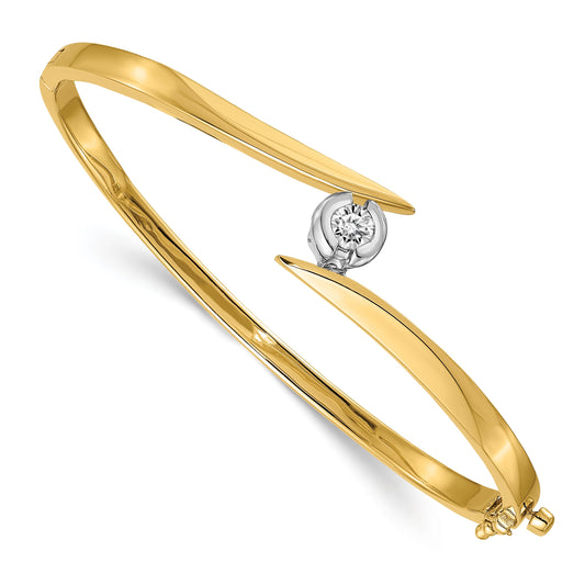 14k Two-tone Holds 1/2 carat 5.0mm Round Stone Hinged Oval Bangle Bracelet Mounting