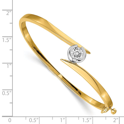14k Two-tone Holds 1 carat 5.75mm Round Stone Hinged Oval Bangle Bracelet Mounting