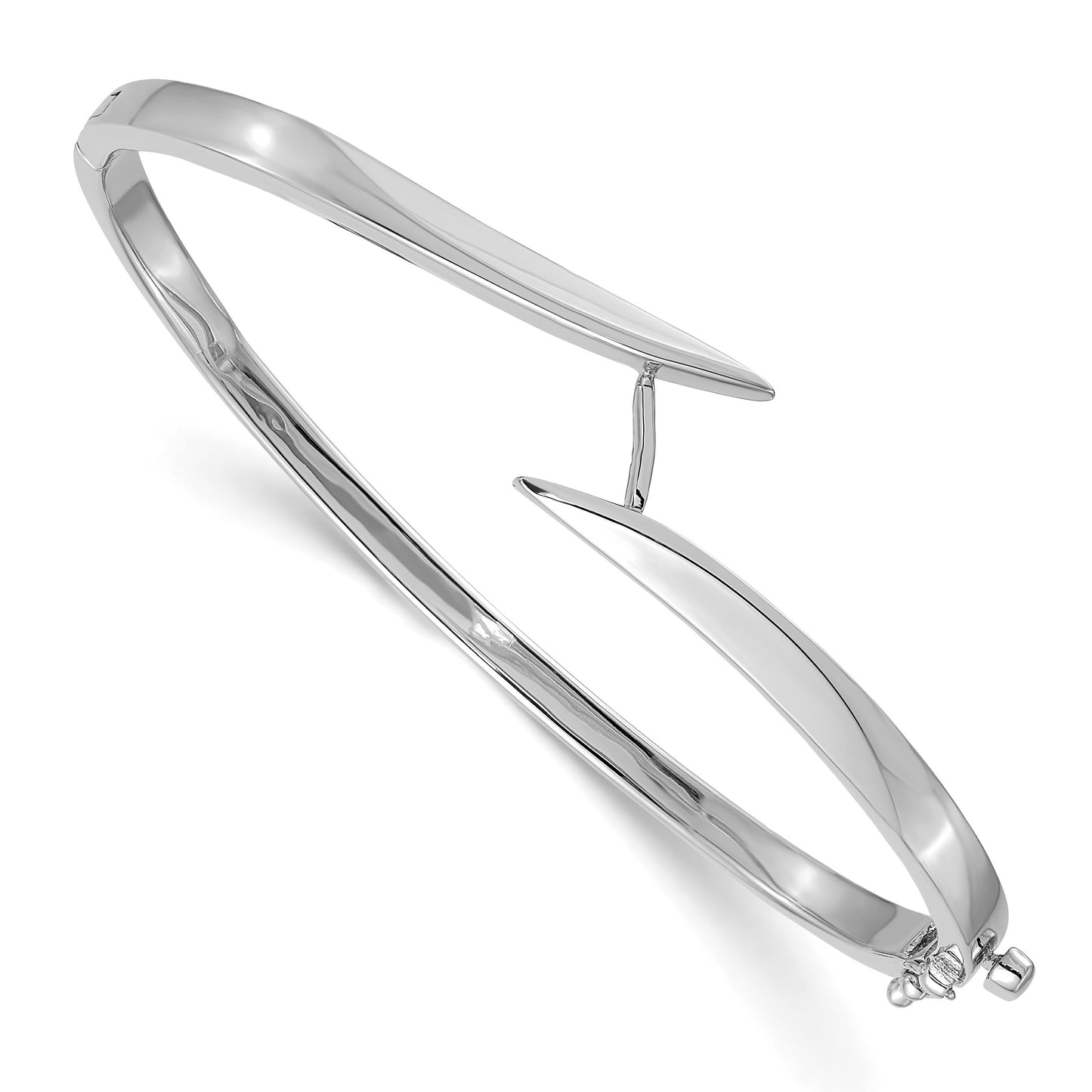 14k White Gold Holds 1/2 carat 5.0mm Round Stone Hinged Oval Bangle Bracelet Mounting