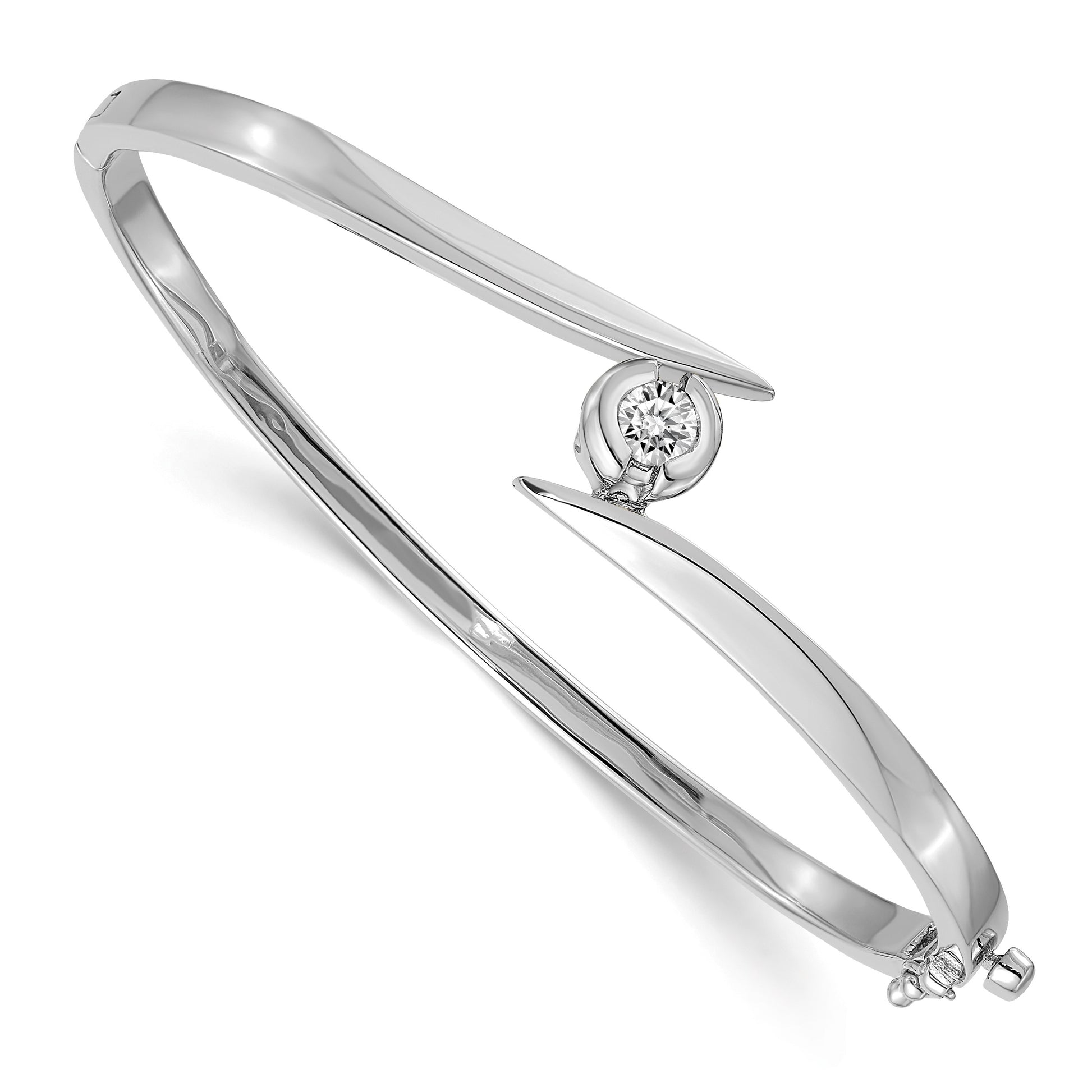 14k White Gold Holds 1/2 carat 5.0mm Round Stone Hinged Oval Bangle Bracelet Mounting