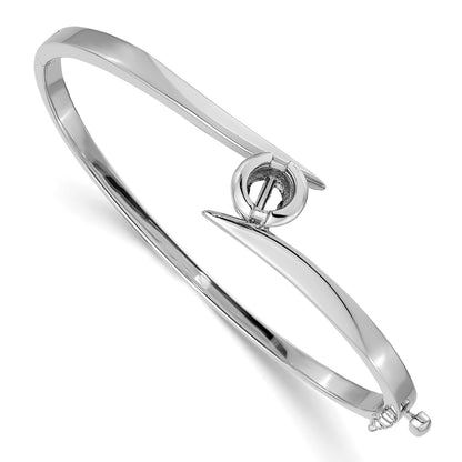 14k White Gold Holds 1 carat 5.75mm Round Stone Hinged Oval Bangle Bracelet Mounting