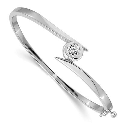14k White Gold Holds 1 carat 5.75mm Round Stone Hinged Oval Bangle Bracelet Mounting