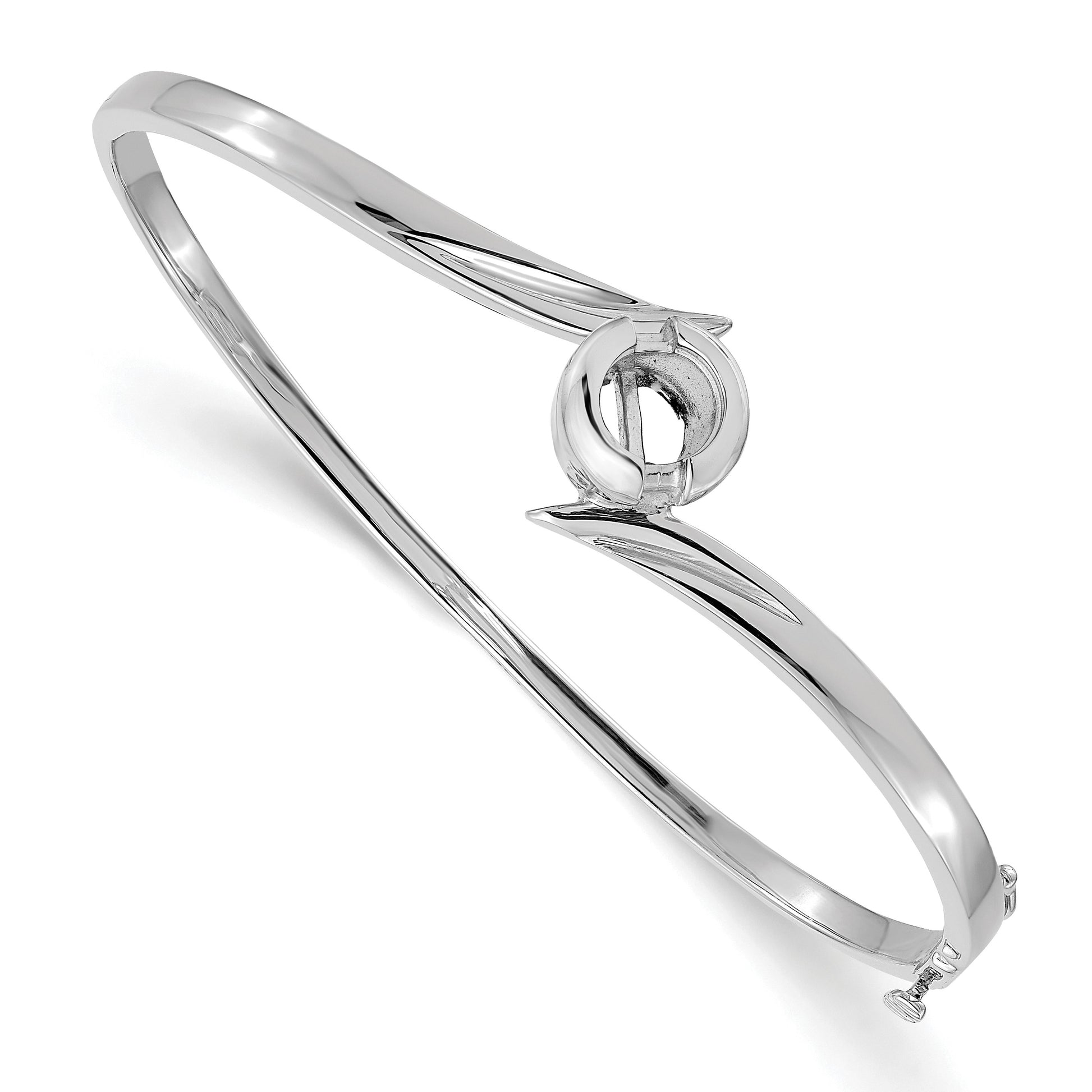 14k White Gold Holds 1 carat 6.5mm Round Stone Hinged Oval Bangle Bracelet Mounting