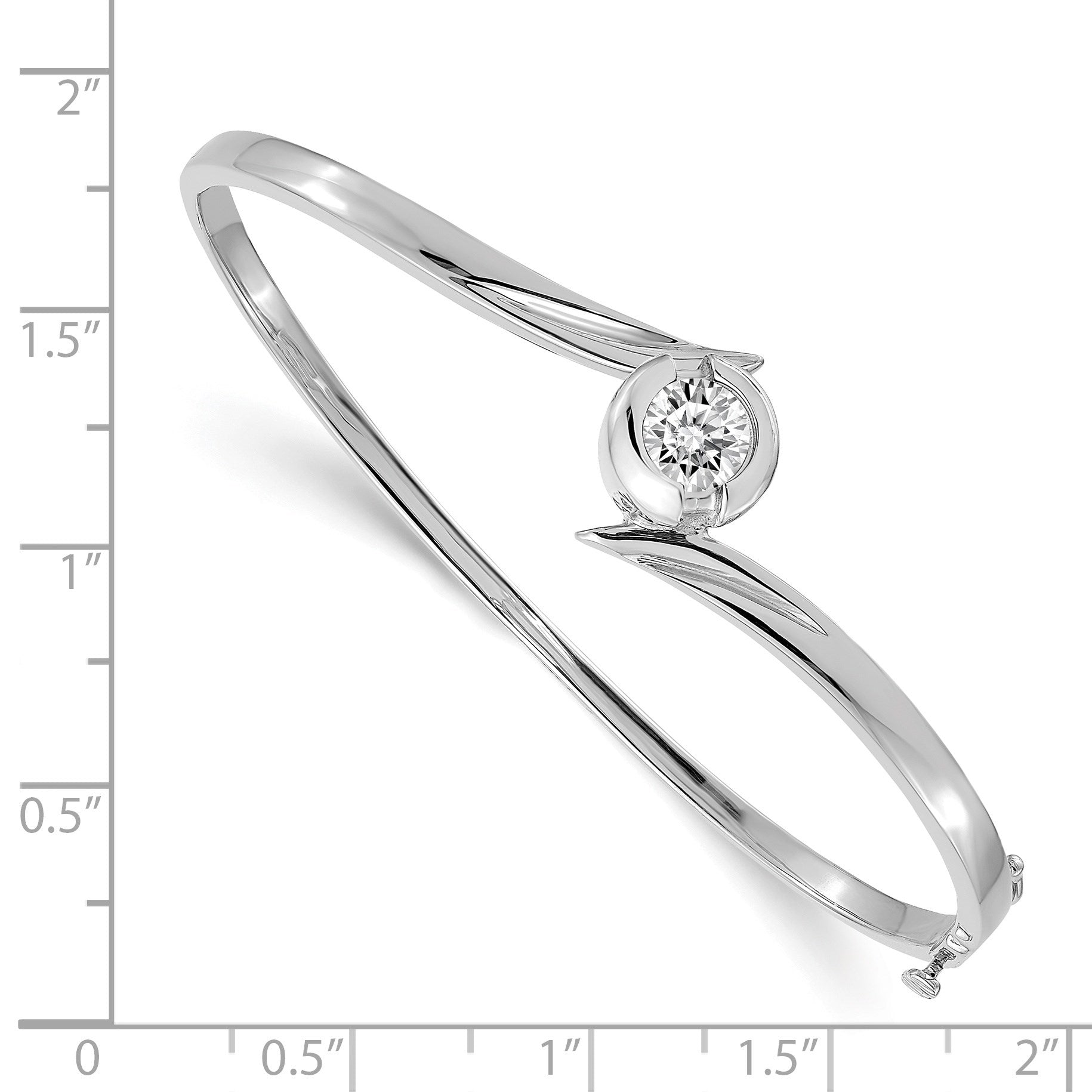 14k White Gold Holds 1 carat 6.5mm Round Stone Hinged Oval Bangle Bracelet Mounting