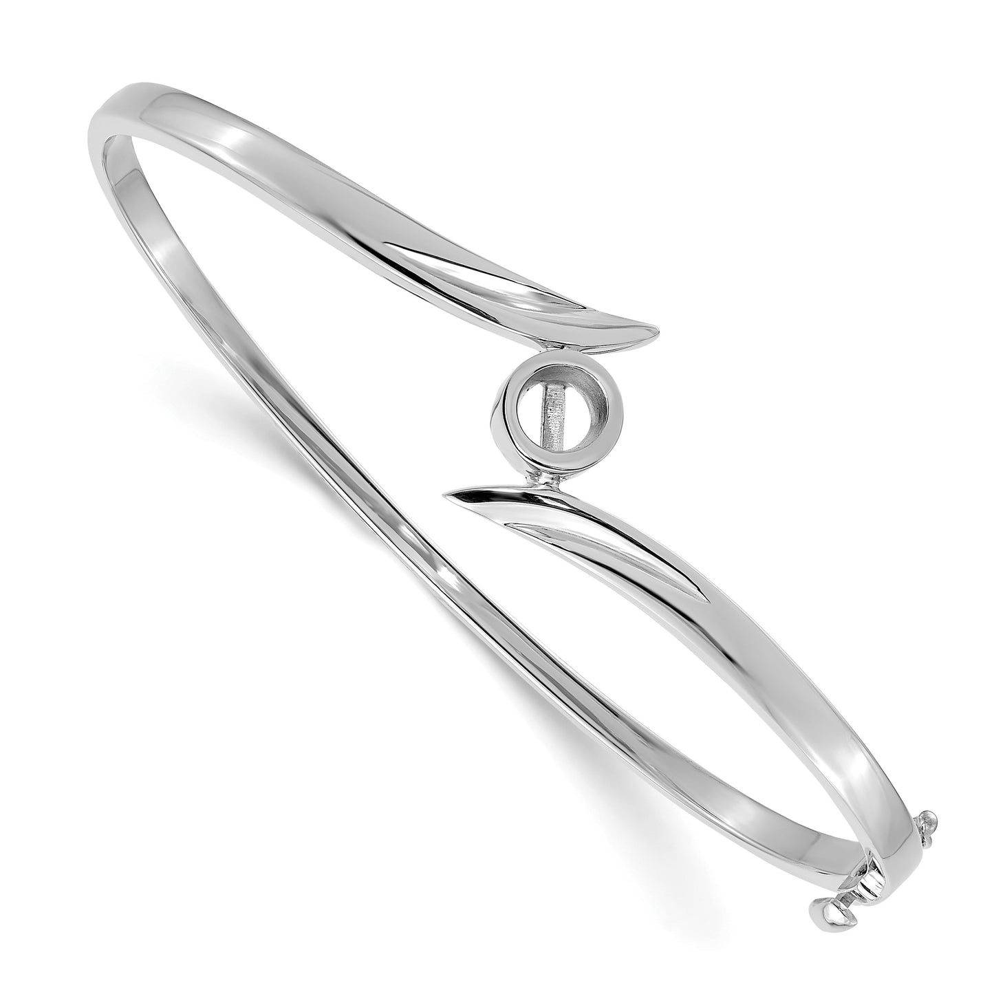 14k White Gold Holds 1/2 carat 5.0mm Round Stone Hinged Oval Bangle Bracelet Mounting